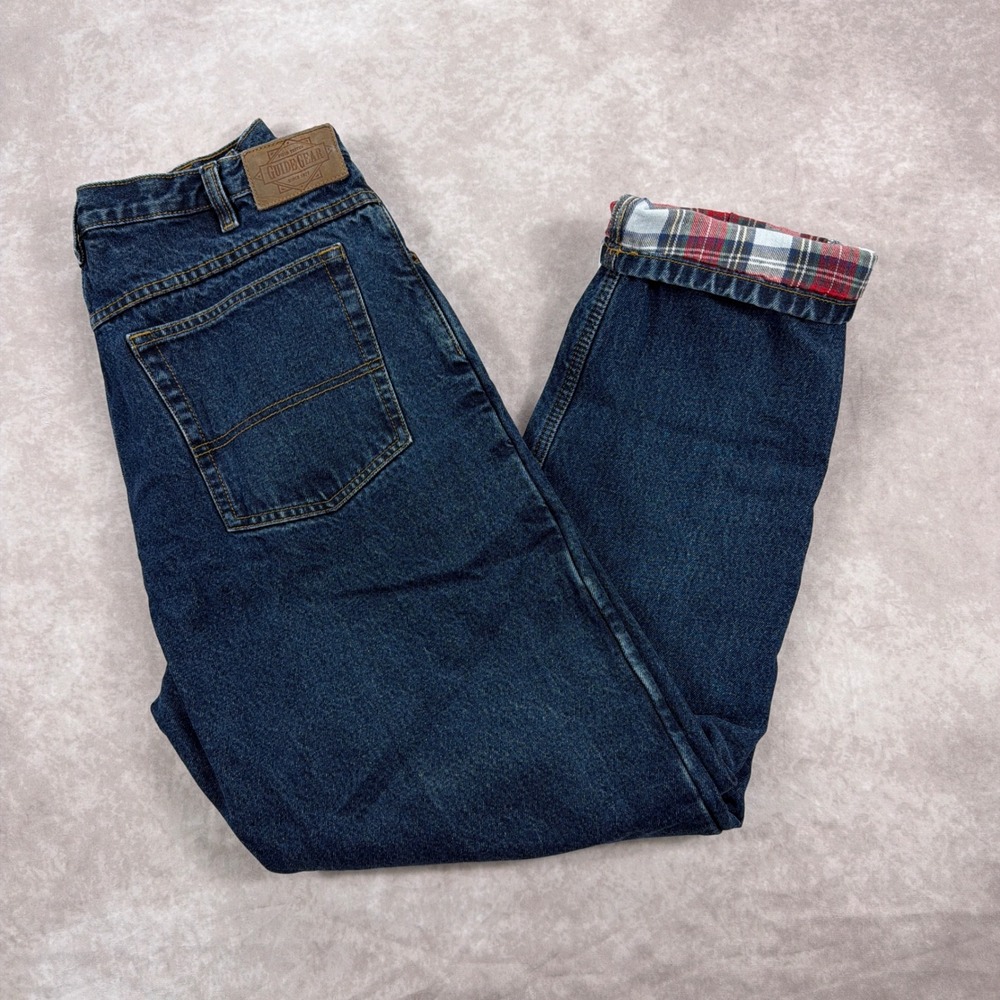 Guide Gear Flannel‎ Lined Jeans High Rise Straight Leg Denim Size 14 Blue Plaid